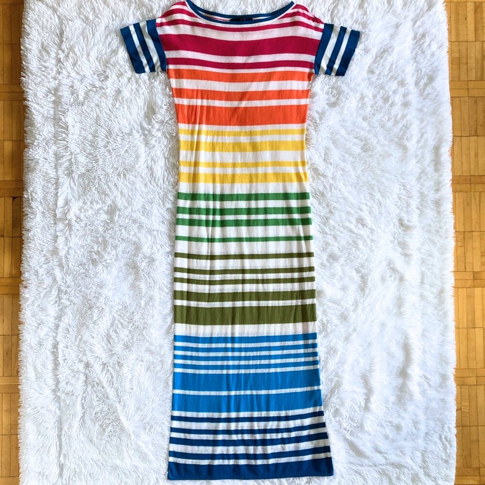 Rainbow Stripped Maxi T-Shirt Dress - Medium
